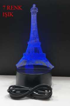 3D Eyfel Kulesi Tasarımlı 7 Renk Değiştiren Gece Lambası