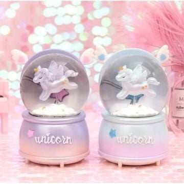 Unicorn Tasarım Dekoratif Işıklı Müzikli Cam Kar Küresi