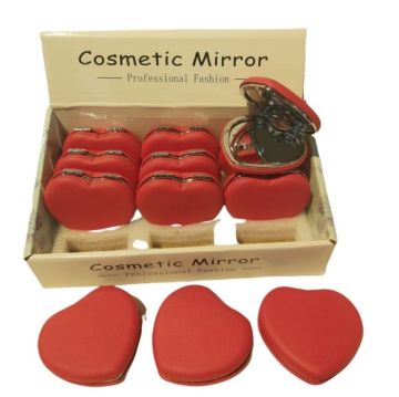 Kırmızı Kalpli Tasarımlı Cep Makyaj Aynası