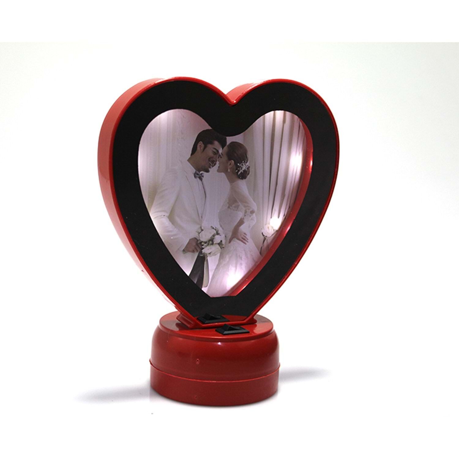 Kırmızı Kalp Ayna Led Işıklı Fotoğraf Çerçevesi (17 cm x 13 cm)