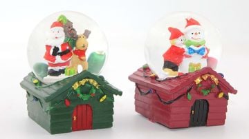 Mini Ev Şeklinde Noel Baba Kardan Adam Cam Kar Küresi