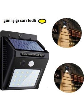 Solar Güneş Enerjili Sarı Ledli Dış Mekan Bahçe Lambası 20Ledli