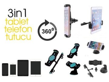 3 in 1 Araç İçi Telefon ve Tablet Tutucu