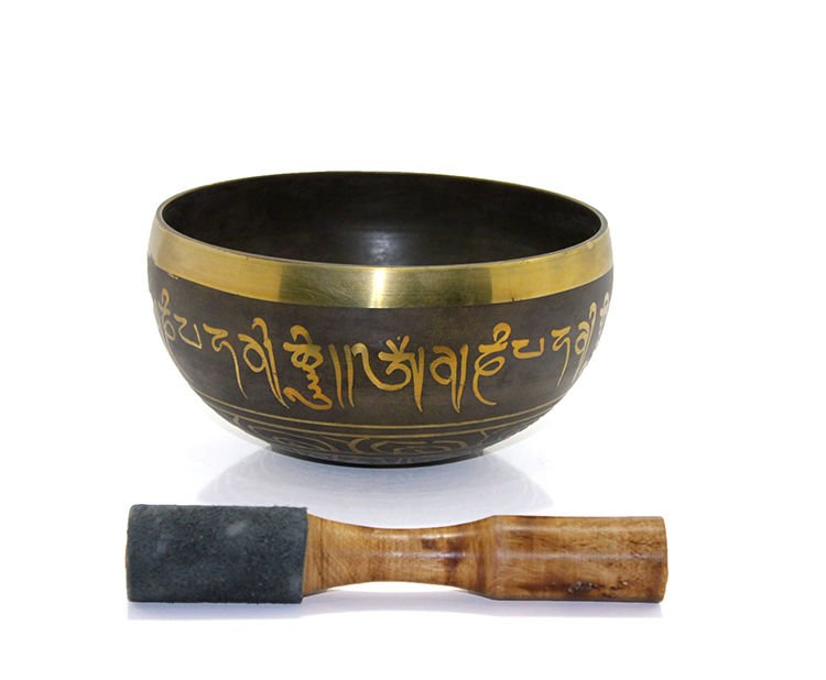 Sarı İşlemeli Tibet Meditasyon Çanı Tibet Çanağı (18 cm)