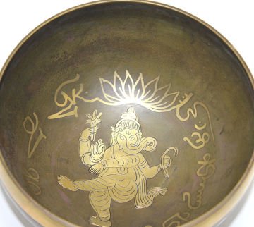 Sarı İşlemeli Tibet Meditasyon Çanı Tibet Çanağı (18 cm)