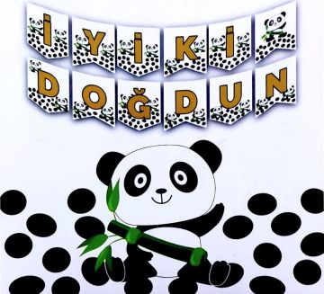 Panda Temalı İyi Ki Doğdun Banner Uzar Yazı