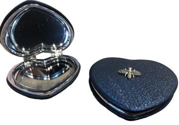 Siyah Kalp Arı Tasarımlı Mini Makyaj Aynası