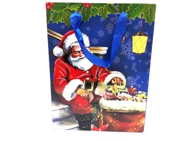 Yılbaşı Noel Baba Baskılı Karton Hediye Çantası
