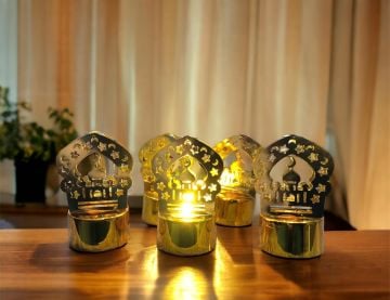 Mini Led Işıklı Cami Ramazan Süs Gold Lamba (12 Adet)