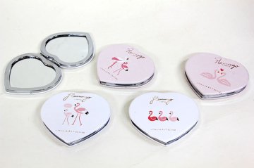Flamingo Kalp Tasarımlı Cep Makyaj Aynası(12 Adet)
