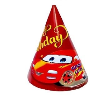 Kırmızı Araba Happy Birthday Tasarımlı Şapka 8'li