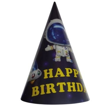 Astronot Uzay Happy Birthday Tasarımlı Şapka 8'li