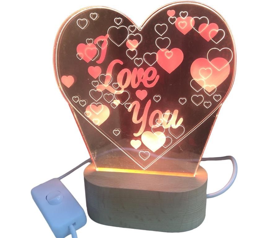 Dekoratif Usb Işıklı Ahşap Altlıklı Kalp I Love You Biblo