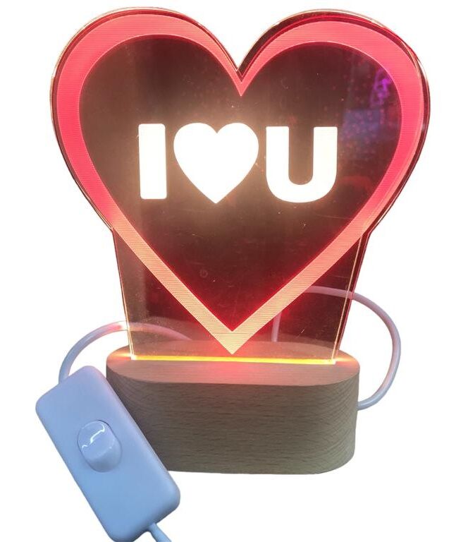 Dekoratif Usb Işıklı Ahşap Altlıklı I Love You Kalp Biblo