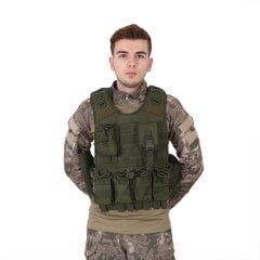 Fileli ve Silahlıklı Balistik Plaka Takılabilen Haki Askeri Hücum Yeleği