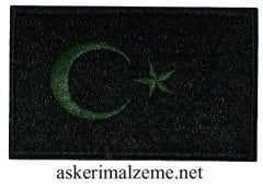 Türk Bayrağı Arması Siyah Renk Haki Ayyıldız Patch Cırtlı