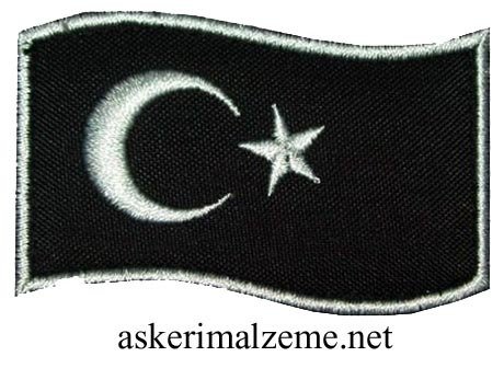 Türk Bayrağı Dalgalanan Siyah Renk Cırtlı Patch, Peç Model