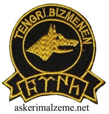 Kurt Başlı ''TENGRİ BİZMENEN TÜRK'' Yazılı Siyah Sarı Renk Arma Patch, Peç Model