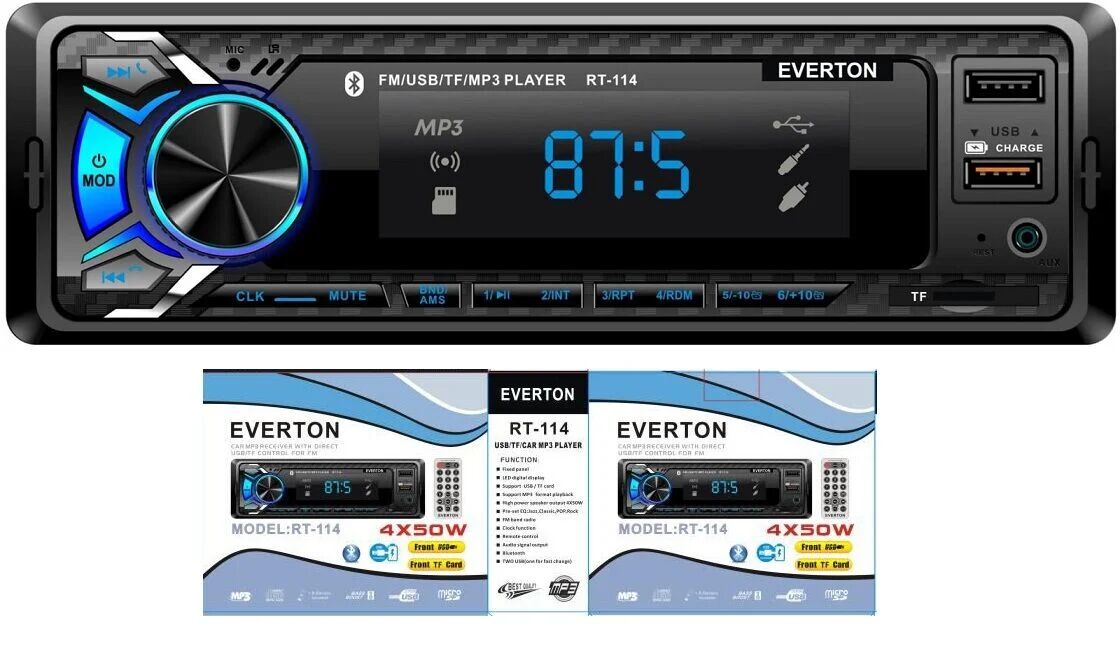 Everton RT-114 ÇİFT USB'li USB-SD-FM-AUX- Bluetooth Oto Teyp 4x50 Watt