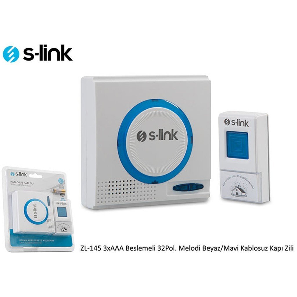 S-link ZL-145 3xAA Beslemeli 32Pol. Melodi Kablosuz Kapı Zili