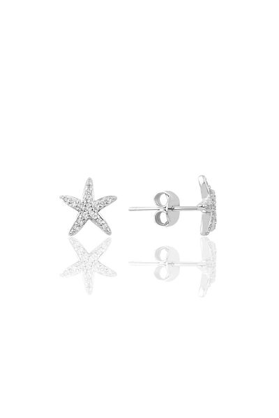 Gümüş rodyumlu zirkon taşlı deniz yıldızı kolye ve küpe ikili set SGTL11441RODAJ