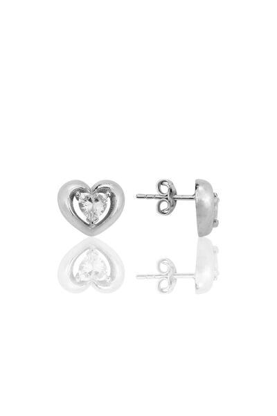 Gümüş rodyumlu zirkon taşlı heart (kalp) küpe SGTL12345RODAJ