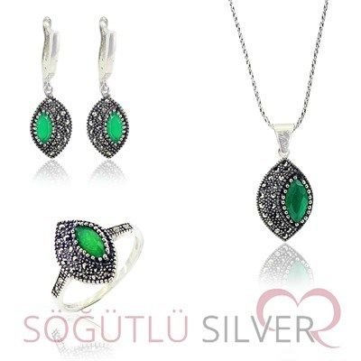 markazit ve kök zümrüt taşlı üçlü set SGTL3176