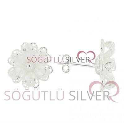 gümüş telkari 2 katlı çiçekli üçlü set SGTL3309