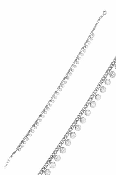 Gümüş rodyumlu zirkon taşlı  gurmet zincirli halhal SGTL10533RODAJ