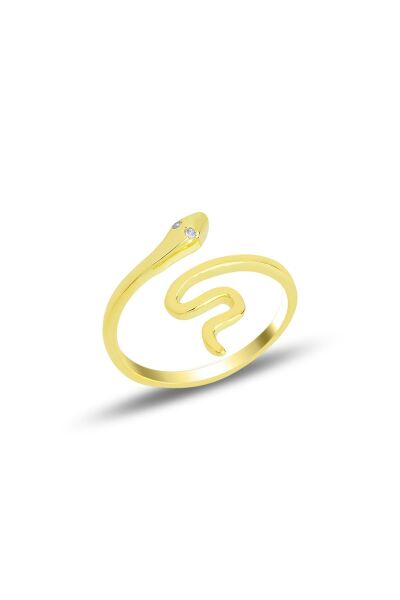 Gümüş altın yaldızlı ayarlamalı yılan yüzük SGTL11686GOLD