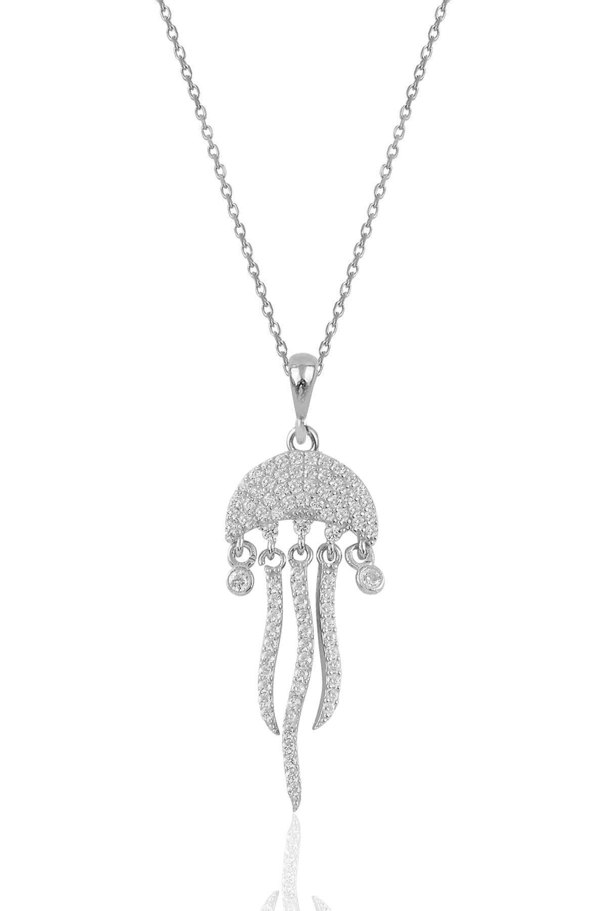 Gümüş rodyumlu zirkon taşlı deniz anası figürlü kolye  SGTL12061RODAJ