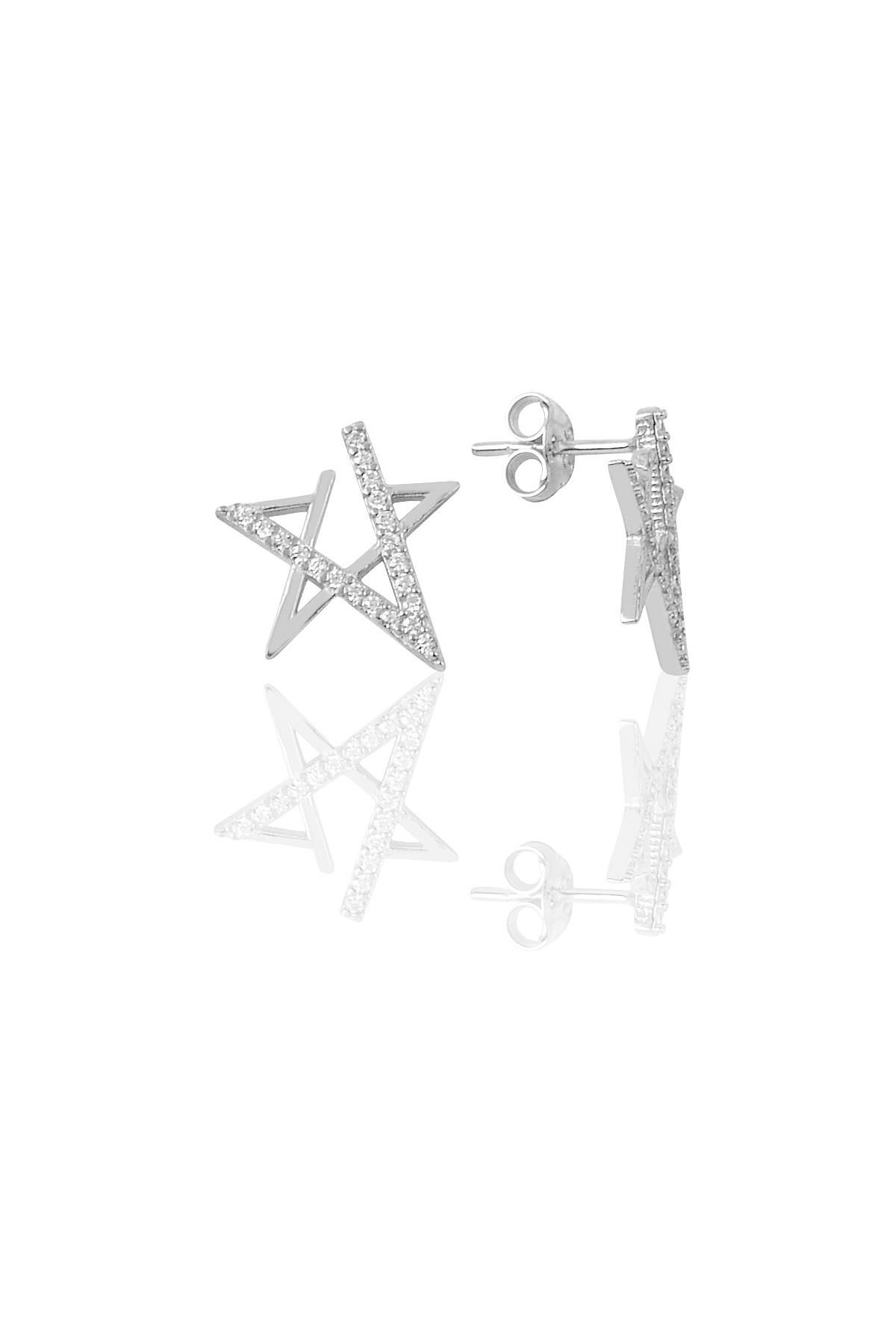 Gümüş Rodyumlu Zirkon Taşlı Yıldız Küpe SGTL12213RODAJ