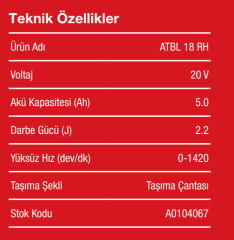 ATTLAS PRO  ATBL 18 RH-502 C Akülü Kırıcı Delici (KÖMÜRSÜZ)