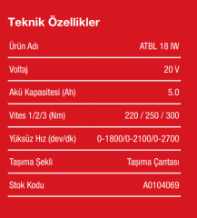 ATTLAS PRO  ATBL 18 IW-502 C Akülü Darbeli Somun Sıkma (KÖMÜRSÜZ)