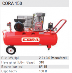 Cora 150 Yağlı Kompresör Kasnaklı 150 Lt