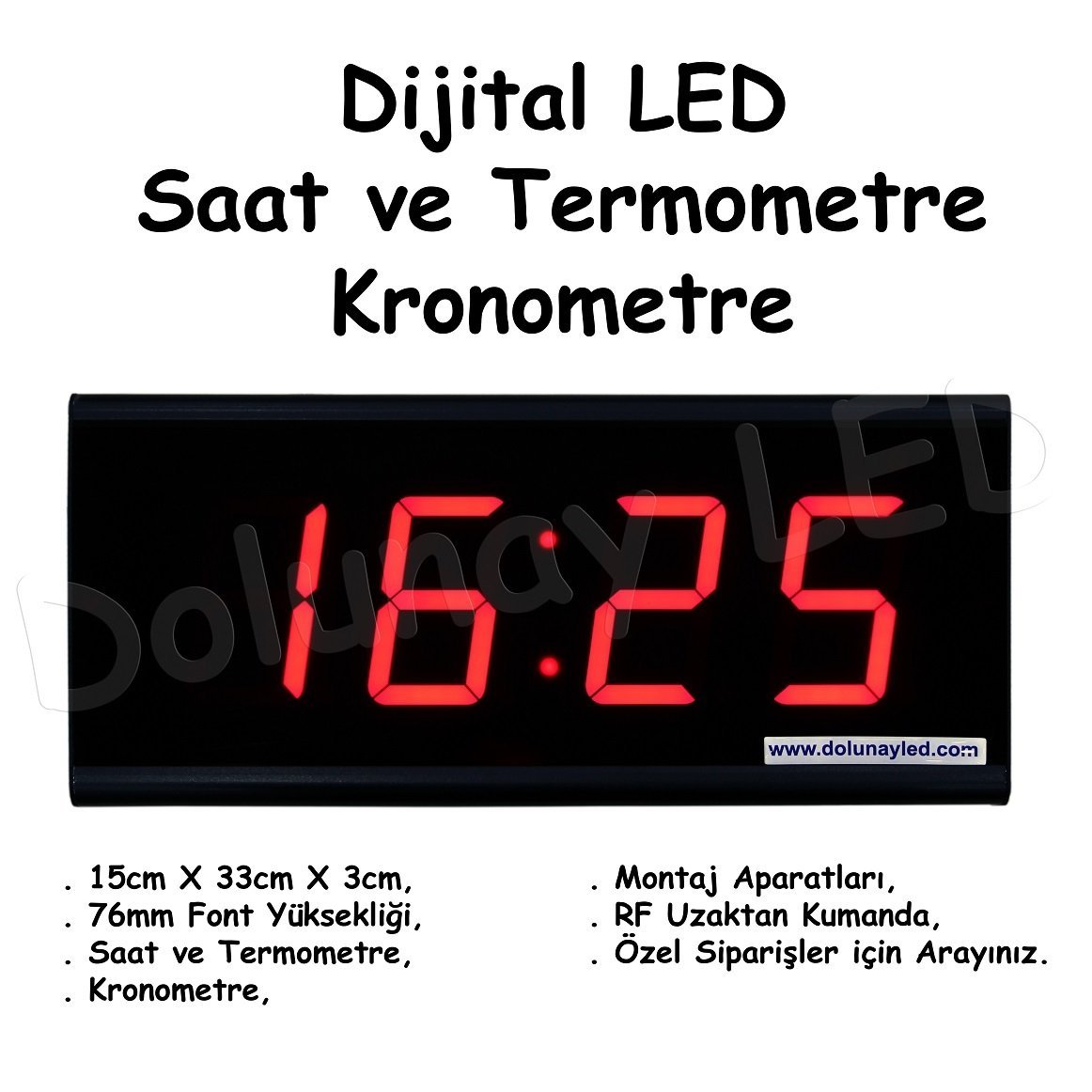 Dijital LED Saat Termometre Kronometre 76mm