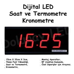 Dijital LED Saat Termometre Kronometre 76mm