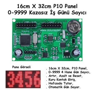 Kazasız Gün Sayıcı P10 Panel Kontrol Kartı 0-9999