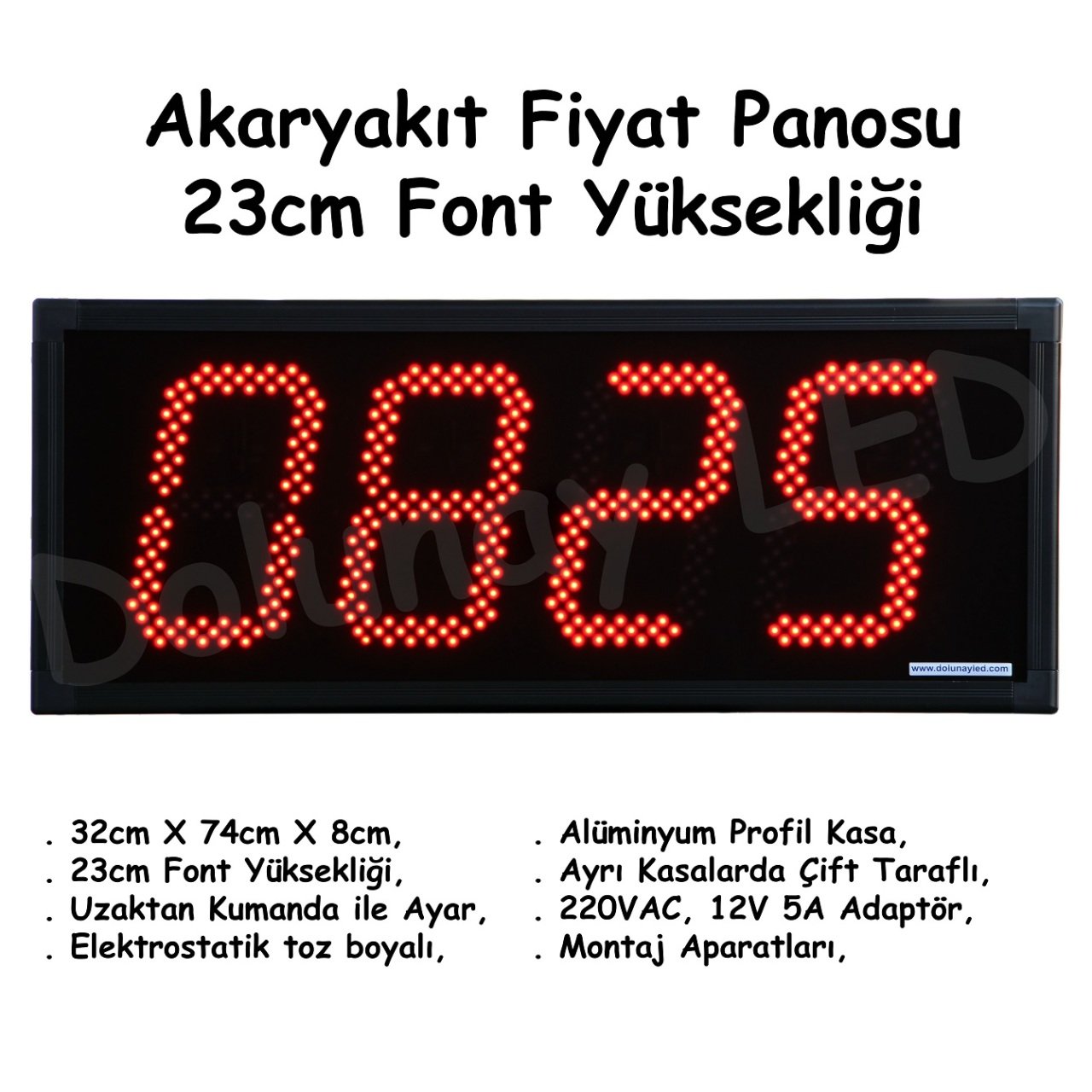 Akaryakıt Fiyat Panosu 23cm Font, Çift Taraflı, 4 Hane