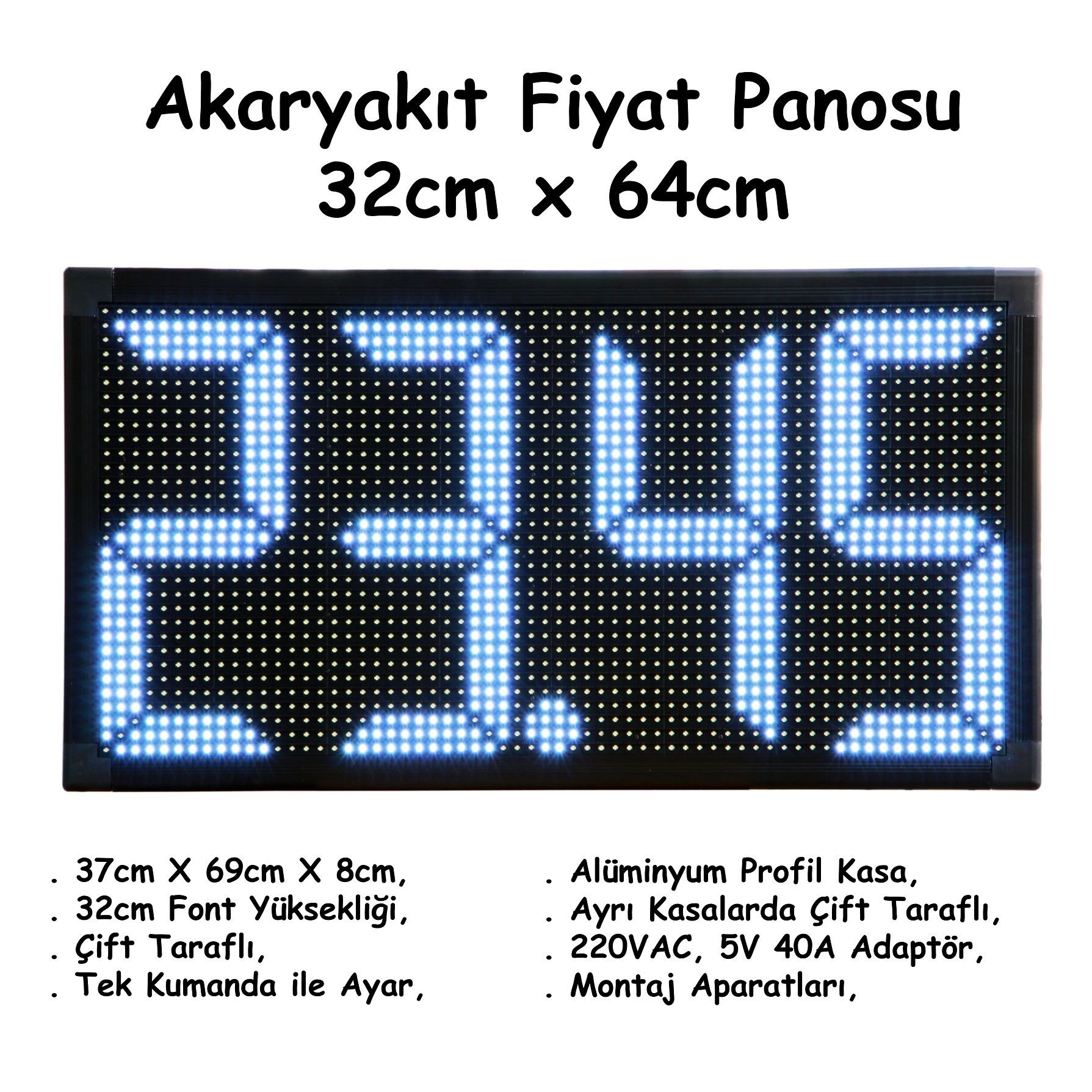 Akaryakıt Fiyat Panosu 32cm Font, Çift Taraflı, 4 Hane