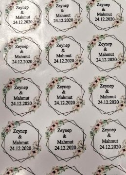 Söz Nikah Yıldız Çiçekli Yuvarlak etiket 1 Sayfa(54 adet)