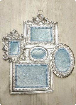 Gümüş Çerçeve (Mavi&Pembe&Krem) Kadife Kumaş Kaplamalı Polyester Beşli ( 5 li ) Resim Çerçeve Kapı Süsü Fon