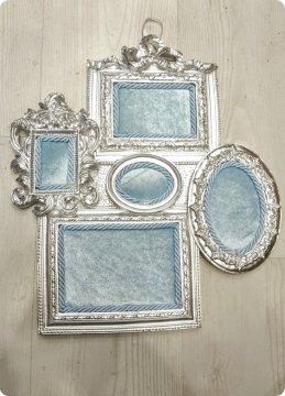 Gümüş Çerçeve (Mavi&Pembe&Krem) Kadife Kumaş Kaplamalı Polyester Beşli ( 5 li ) Resim Çerçeve Kapı Süsü Fon