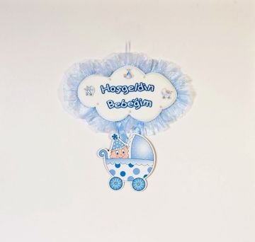 Bebek odası kapı süsü ;Küçük Bulut,Puantiyeli Pusette Bebek