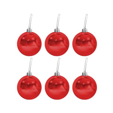 6'lı 6 CM Kırmızı Renk Parlak Ağaç Süsleme Cici Top