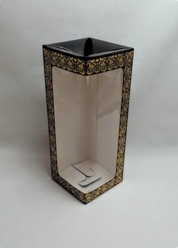 8X8X21 Cm Altın Yaldızlı Pencereli Krem/Siyah/Beyaz Hediyelik Kutu
