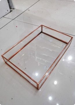 30X20 Cm Bronz Metal Kenarlı cam tepsi