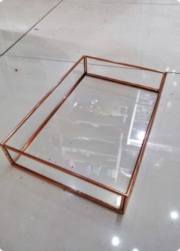 30X20 Cm Bronz Metal Kenarlı cam tepsi