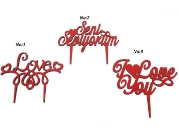 Sevgililer Günü Ahşap Pasta Üstü Çubuk