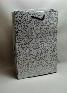 25 Li 17x25 cm Selefonlu Karton Çanta / Poşet Beyaz Zemin Sarmaşık Desen
